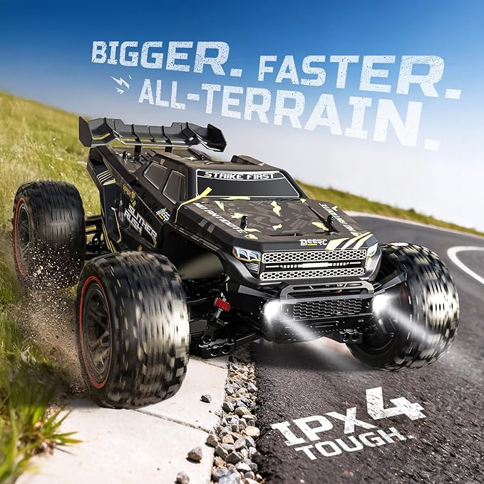 DEERC 209E 1:10 Fast Brushless RC Car for Adults &amp Boys 60+ KMH High Speed 4WD Off-Road Remote Control Truck with 2 x 3S Batteries &amp Extra Swing Arms Hobby Grade Racing Car RC Crawler Gift