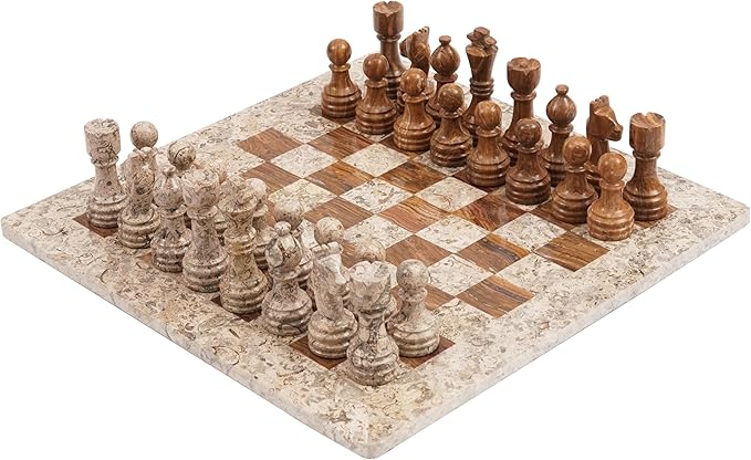 Radicaln Marble Chess Set 15 Inches Coral and Dark Brown Handmade Luxury Board Games for Adults Ideal Marble Chess Board Game Set &amp Chess Pieces for Home Decor