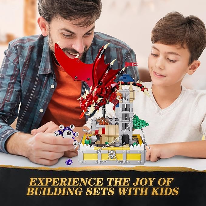 WINNER SPACE Medieval Dragons Castle Building Sets Guarding Dice Tower Kits Red Dragon Medieval Castle Sets Toys for Ages 8-13 Dragon Model Decor Idea Gifts for Boys Kids Adult Fans (927 Pcs)