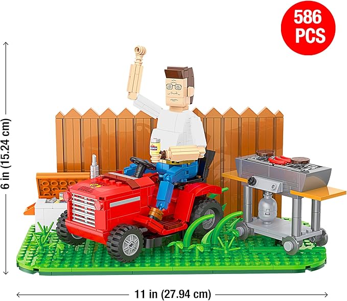 Brickcraft King of The Hill Hank Hill’s Backyard Building Kit (586-Piece Set) Hank Hill Figure Lawn Mower Grill &amp Cooler Animated TV Show Collectible Display Xmas Christmas