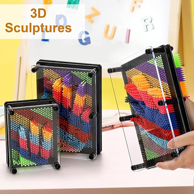 Hacaroa 3 Pack 3D Pin Art Toy Rainbow Plastic Pin Art Board Sensory Sculpture Toy Pin Impression Hand Mold Needle Toy for Kids Adults Home Office Decoration 3 Sizes