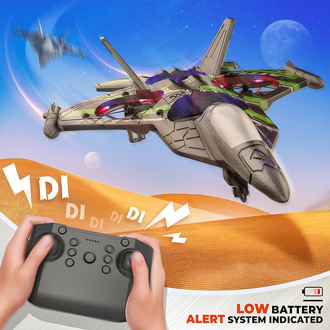 BEZGAR RC Plane | 2.4GHZ Remote Control Airplane RC Helicopter 360° Flip Fighter Jet Toy Toys for ages 8-13 with Colorful LED Navigation Lights Green