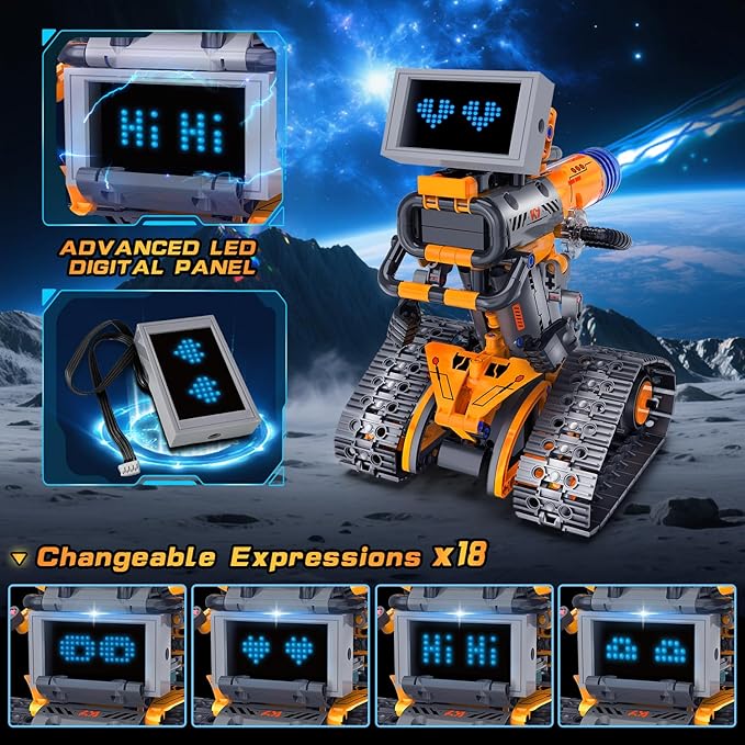 HOGOKIDS Robot Toys with LED Eyes &amp 18 Expression Building Sets 5-in-1 App &amp Remote Control Rechargeable Robotics Kit for Kids RC Programmable Projects Educational Gift for Boys Girls 8-14 Y