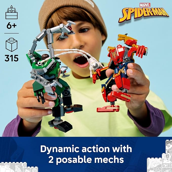 LEGO Marvel Mech Battle: Spider-Man vs. Doc Ock Building Toys for Kids - Super Hero &amp Villain Poseable Mech Toys W/3 Marvel Minifigures for Kids &amp Fans Ages 6+ - Gift Idea for Birthdays - 763