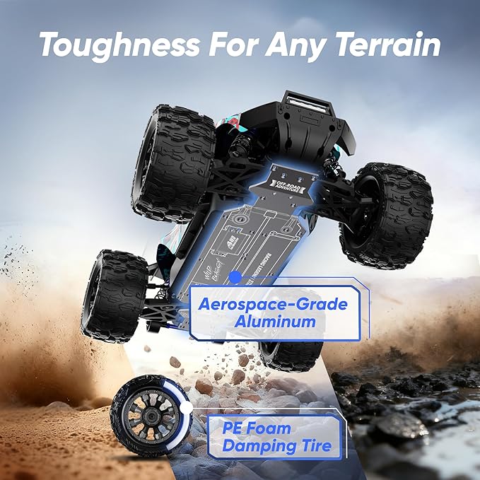 1/14 Scale Fast Brushless RC TruckMax 50 MPH High-Speed 4X4 Off-Road VehicleWaterproof All-Terrain Remote Control Truggy with 3S LiPo Battery - Includes 4 Spare Parts Kits