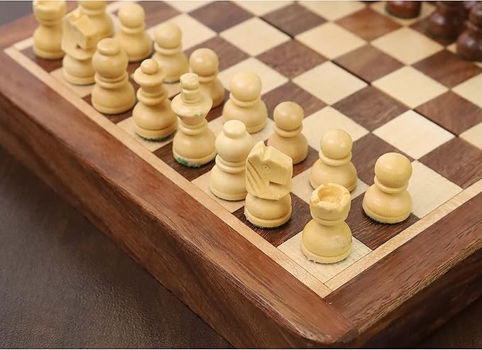 RoyalChessMall-Golden Rosewood Wooden Inlaid Magnetic Chess Set 5 with Folding Board