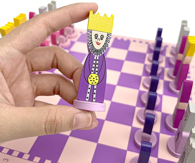 Pink Chess Set Wooden with Board Educational Adults Cartoon Board Game Cute