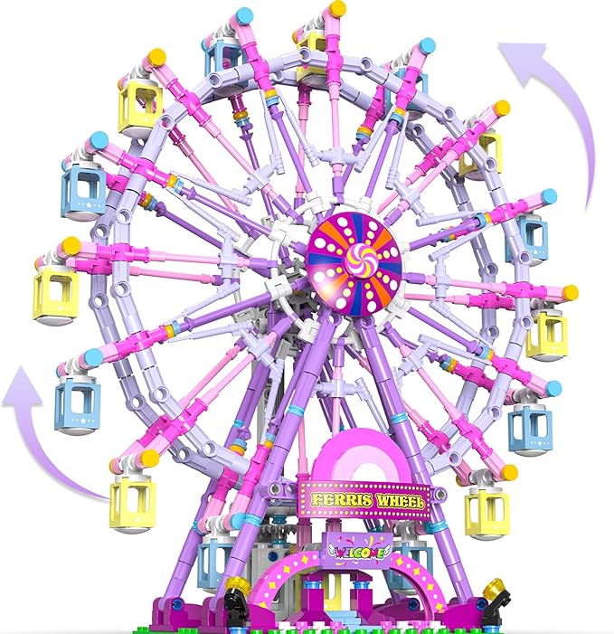 Ferris Wheel Building Block Set with Fairy Light Two-Way Rotating Ferris Wheel Building Set 813 Pieces Amusement Park Interlocking Blocks Toys for Ages 8-13 Gift Idea for Boys and Girls