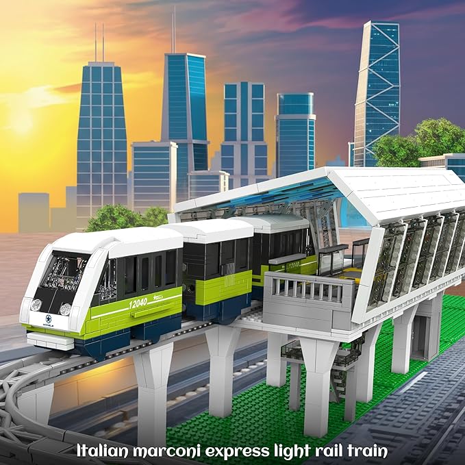 Mould King 12040 Italian Marconi Express Light Rail Train Set - Remote &amp APP Controlled Building Kit with Tracks-1957 Pieces
