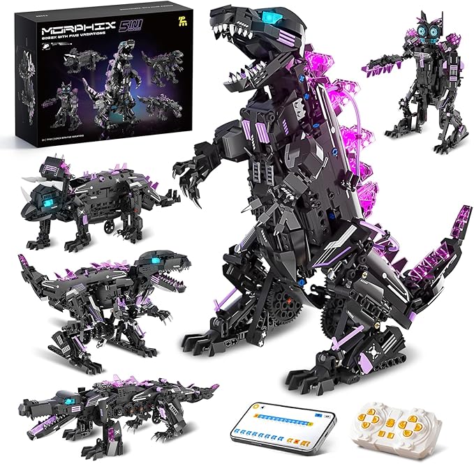 STEM 5 in1 Dinosaurs Building Kits for Kids Ages 8-14 Remote Control and App Controlled Dinosaur Figures Toy Birthday Gift for 8 9 10 11 12+ Years Old