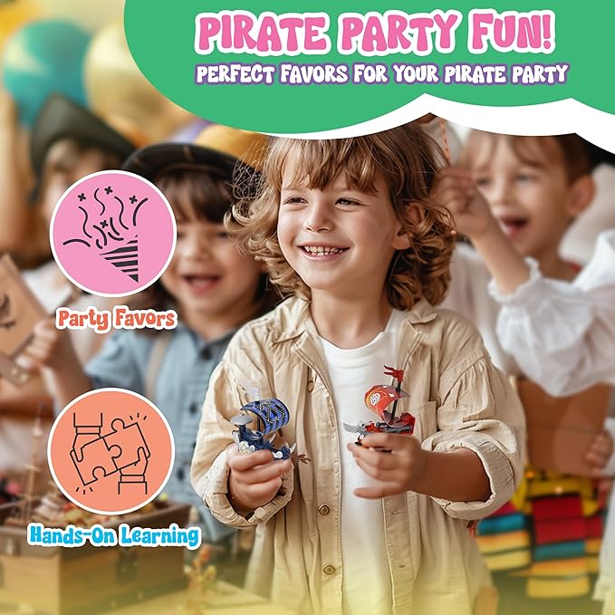 Forest &amp Twelfth Building Block Pirate Ship Toy Set Toy Building Sets for Boys and Girls Fun Build a Boat Set to Promote Creative Thinking Great as Pirate Party Favors Birthday Gifts (Set of 12