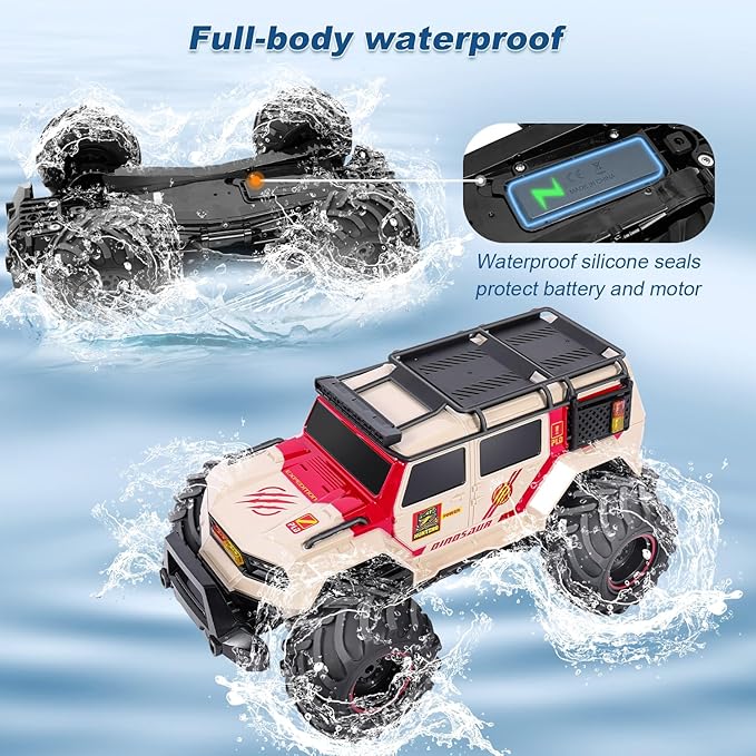 1:14 RC Police Car Waterproof Amphibious Remote Control Police Car for Kids with Siren Lights Boys Girls Age 6 7 8 9 10 11 12 Gift Present Toy(Yellow)