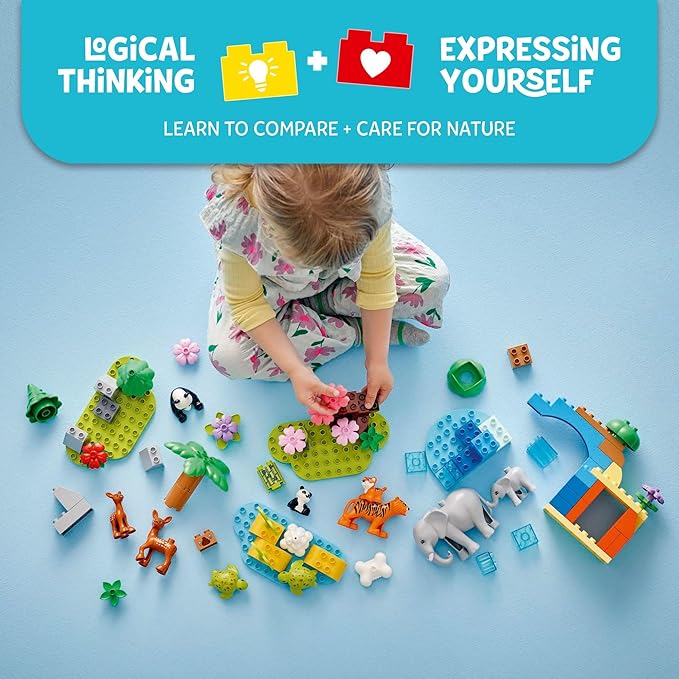 LEGO DUPLO Town 3 in 1 Wild Animal Families Building Toy Playset - Preschool Learning and Educational Toy for Toddlers Boys and Girls Ages 2+ - with 10 Animal Figures - Baby Gift Idea - 10446