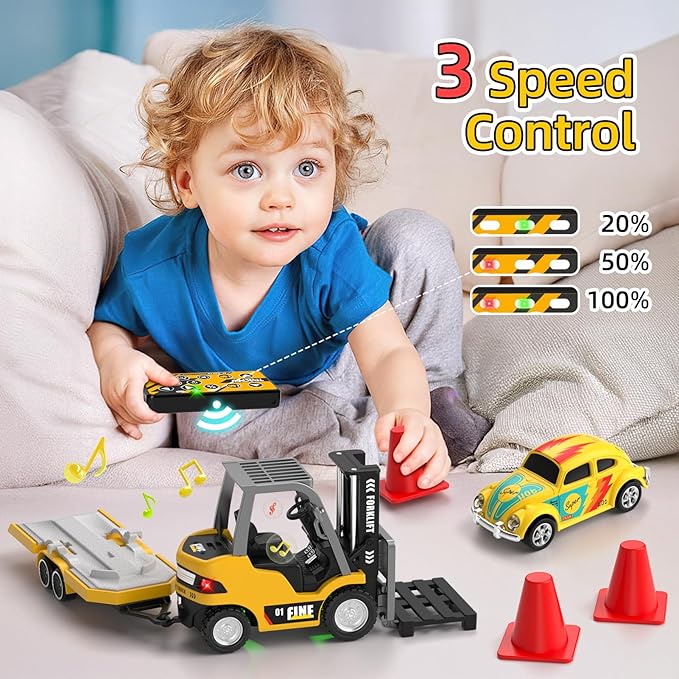 Mini RC Truck 1:64 Scale RC Forklift Toy Electric Vehicle with 2.4Ghz Remote Control 2 in 1 RC Cars Lift Fork &amp Hook with Lights &amp Sounds for 3 4 5 6 Year Old Boys Kids and Girls Birthday G