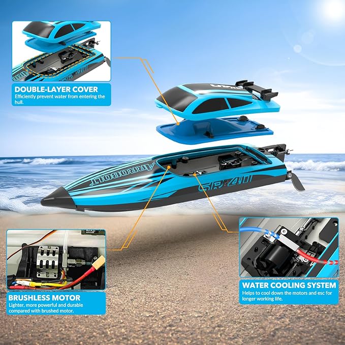 volantexrc Brushless RC Boats for Adults 30+MPH Fast Remote Control Boat with 2 Rechargeable Batteries for Lakes 30+ Mins Full Proportional Boats High Speed RC Boat for Adults (79705 Blue)