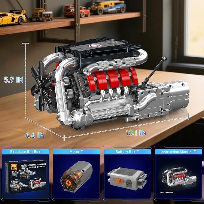V8 Engine Building kit for Kids 8-14 Runnable Model Engine Building Sets 1169 Pcs DIY Educational STEM Engine Building Toys for Kids Science Learning Best Birthday Gifts Ideas for Boys Girls Adults