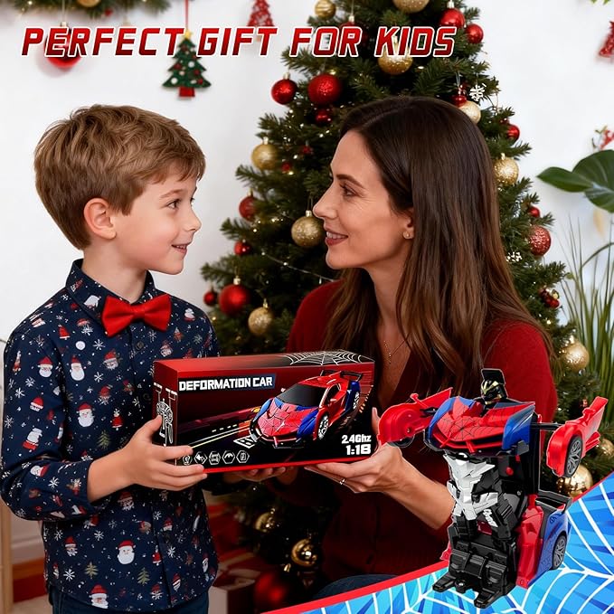 Spider Remote Control Car Toy for Boys 2.4Ghz RC Transform Robot 1:18 Scale One-Button Deformation 360°Rotation Car with Underbody Lights Gifts for Boys Ages 3 4 5 6 7 8 9 10 11 12