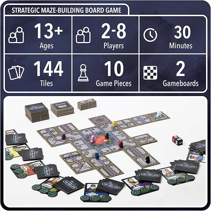 No Escape Board Game - Strategy Board Games for Adults Family Games Party Games. Unique Strategic Space Sabotage Traitor Maze Game with Tiles - Fun for Kids Teenagers Adults. 2 to 8 Players.