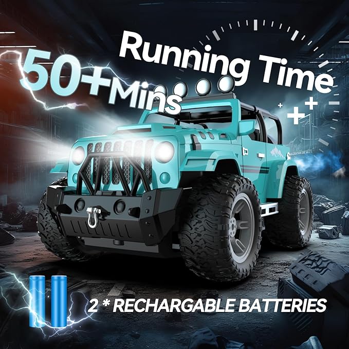 DEERC Remote Control Car with Fog Mist &amp Music 1:16 Remote Control Truck for Boys 2.4Ghz RC Car Toy with 2 Batteries All Terrain SUV Gifts Crawler with Trailer Hitch