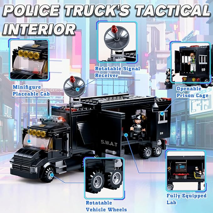 City Police Chase Building Set SWAT Mobile Command Police Truck Building Toy with Helicopter &amp Police Motorcycle Compatible with Lego City Police Station Gift for Boys Girls Aged 6+ 540 PCS