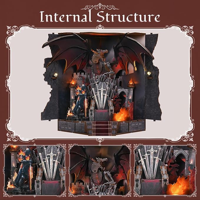 Book Nook Kit - DIY Miniature House Kit for Adults and Teens Dollhouse Booknook Tiny House Model Build Bookshelf Decor Gifts for Family Friends (Throne of Blade)