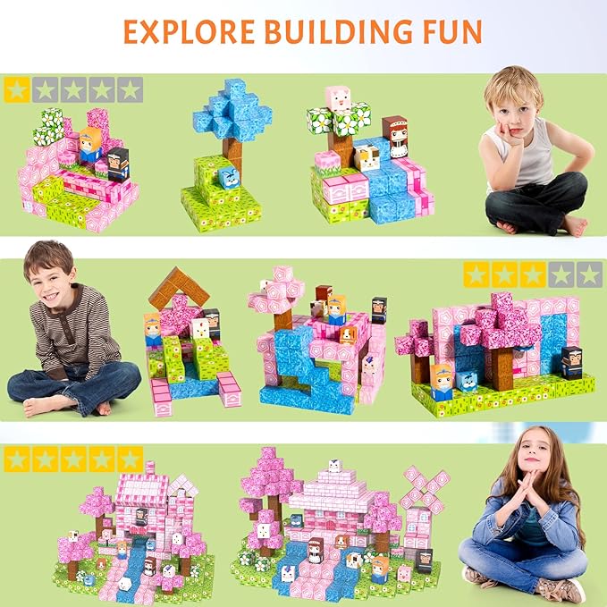 Vdealen 300 PCS Magnetic Blocks-Magnetic Building Blocks Stacking Magnetic Cubes Toy for Kids STEM Montessori Sensory Toys for Boys and Girls Age 3 4 5 6 7 8 9 10 11 12 Christmas Birthday Gift