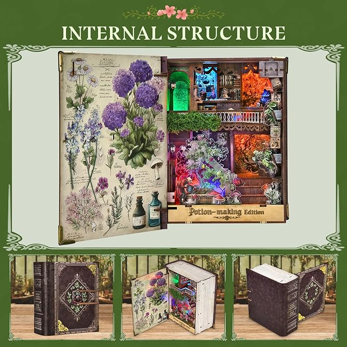 Magic Book Nook Building Set with Light Booknook Building Toys for Bookshelf Home Decor DIY Miniature House Model Kit Gifts for Adults (Potion-Making Edition)