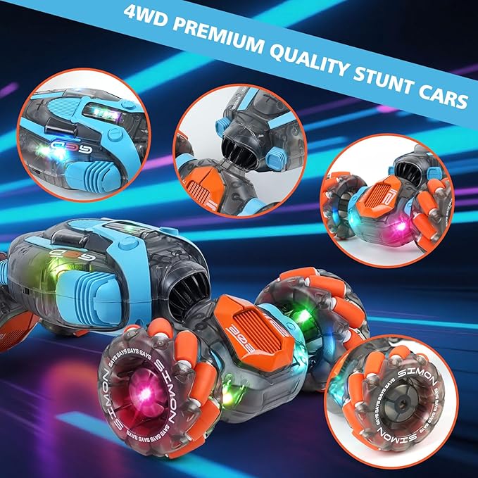 MagicKidz Gesture Sensing RC Stunt Car for Kids - Birthday Gifts for Boys 5 6 7 8 9 10 11 12 Year Old 2.4Ghz Remote Control Twist Vehicle Toy with Lights &amp Music 4WD Off-Road