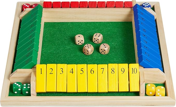 AMEROUS Shut The Box Dice Game-12 inches-Colorful Design-1-4 Players-12 Dice-Gift Package Classic 4 Sided Wooden Board Game for Adults Kids Classics Board Game