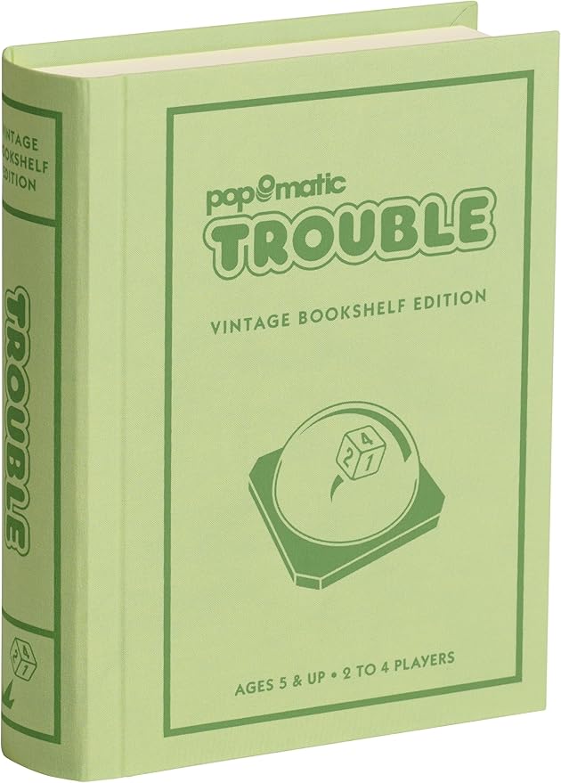 WS Game Company Trouble Vintage Bookshelf Edition Linen Wrapped Book Box &amp Slipcase Pop-O-Matic Die Roller Classic Board Games for Kids &amp Adults Ages 5+