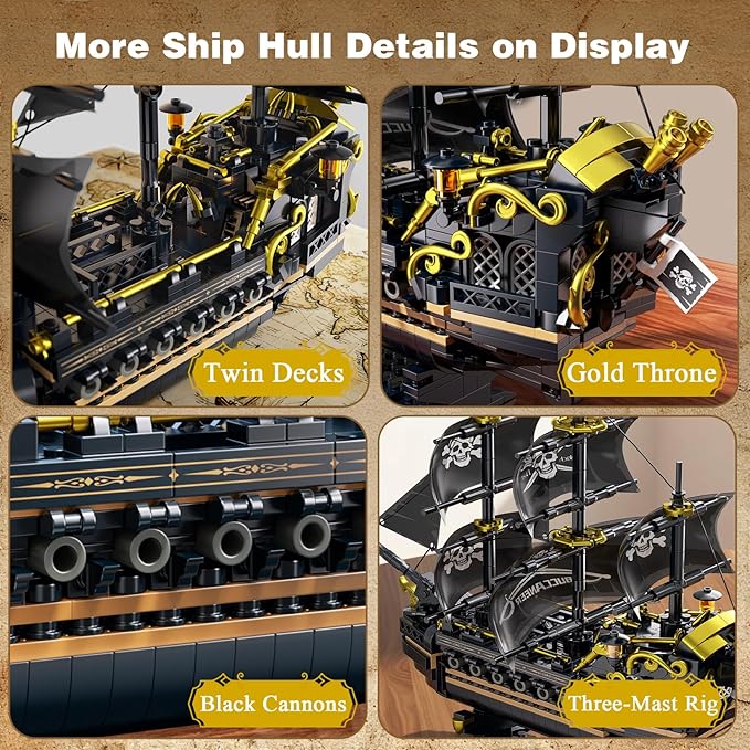 Flubecrux Pirate Ship Building Set Black Pearl Ship Model Kits for Home Office Decor Collectible Pirate Ship Sailboat Toys for Adults Boys Kids 8-12 Christmas Birthday Gift (801Pcs)