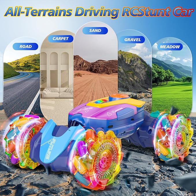 Gesture Sensing Remote Control Stunt Car - Boys Toys Age 6-8-12 4WD Hand Controlled RC Twist Car with Light &amp Music Cool Birthday Presents and Ideas Gifts for Boys Kids Age 7 9 10 11 12 Years Ol