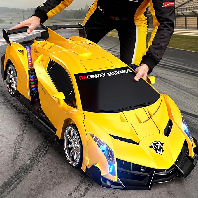1:10 Big Size Transform RC Car Gesture Sensing Transformation 2.4GHz Remote Control Car One Button Deformation to Robot with LED Lights Transforming Toy Cars Gift for Kids Age 8-12 Years Old Boys