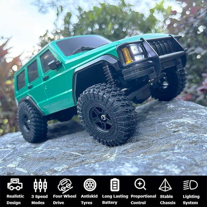 RC Rock Crawler 4x4 RC Jeep Truck 1/18 Scale Remote Control Crawler All Terrain 370 Motor Proportional Throttle Steering Upgraded Chassis 3 Speeds Lighting System‌ Hobby Model for Adult