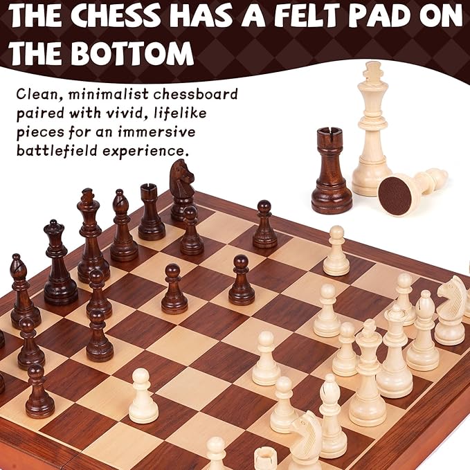 20 Inch Super Large Wooden Chess Set Hand-Carved Wooden Chess Pieces with 4.5” King Built-in Storage &amp 2 Extra Queens Luxury Folding Tournament Chess Board Game for Adults and Kids