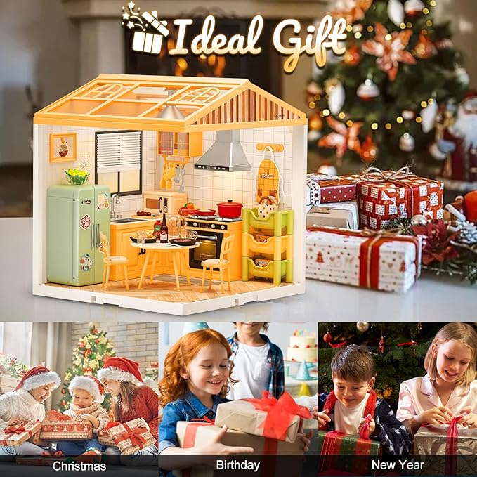 LED Building Blocks for Adults 1:24 DIY Miniature Dollhouse Kits with Roof &amp Dustproof Cover Tiny House Toy Building Sets for Kids Ages 8-12-15 Birthday Hobbies Gift for Men Women Boy Girl