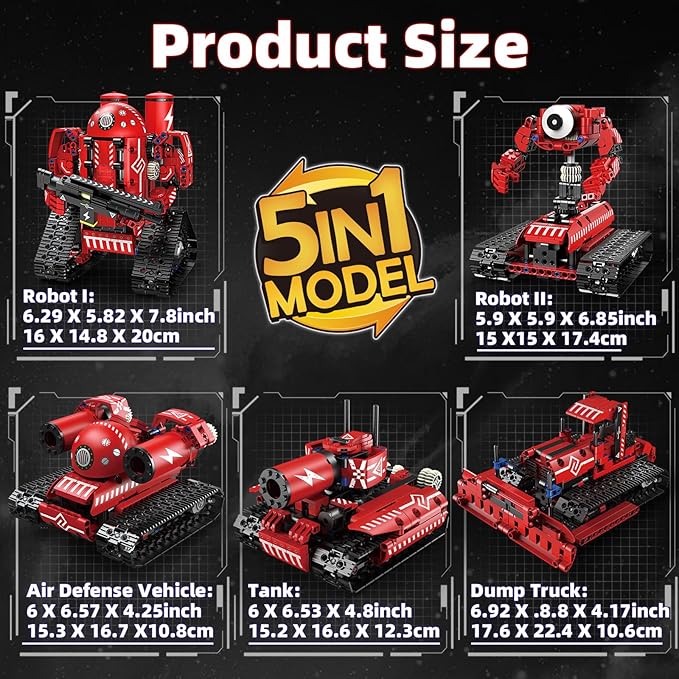 STEM Robot Toys for Kids Ages 8-14 5-in-1 Remote Control and APP Programmable Robot Toys - 495 Pcs DIY Building Science Educational Kit Building Block Birthday Present for Teen Boys Girls