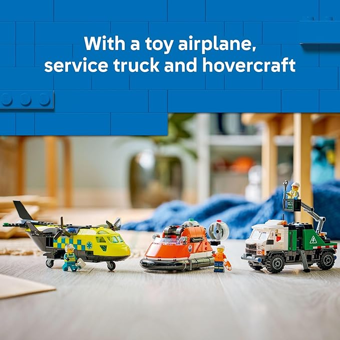 LEGO City Airplane Service Truck &amp Hovercraft Remix Building Toy for Kids - Mix &amp Match Emergency Vehicle &amp Truck Toys for Pretend Play - Gift Idea for Boys &amp Girls Ages 7+ - 60505