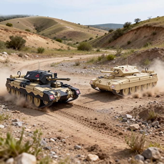Crusader Mk VI Remote Control Tank 1/16 GB Tank War RC Military Vehicle Simulation Smoke Barrel Lifting/Barrel Expansion/Turret Rotation 360 Degrees/Dual Flow Gearbox/NOT Shooting Camouflage