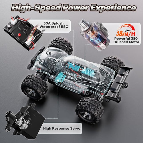 1:18 Fast RC Cars for Adults - 38+ KPH Off Road Remote Control Car - High Speed RC Monster Truck 4x4 All Terrain