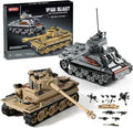 WW2 Army Tank Toys Building Kit Compatible with Lego Create a German Tiger &amp an American M4 Sherman Models with 1184 Blocks Great Military Toy Gifts for Boys Kids Age 8-14