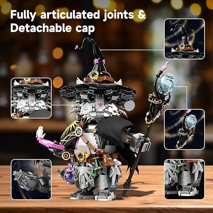 Cat Animal Building Set for Kids Collectible Magic Cat Model Toys Compatible with Lego Animal for Adults Creative Home Decor and Office Art Gifts Toys for Boys and Girls Aged 8+