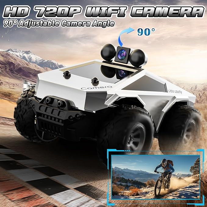 RC Cars with Camera Remote Control Truck with 720P HD FPV Camera All-Terrain Remote Control Car with Body Light Rechargeable Battery 1:28 RC Car Vehicle Toy Gifts for Adults Kids Boys Girls