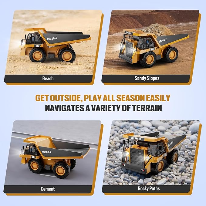 RC Dump Truck Toy for Kids | 9-Channel Metal Construction Vehicle with Working Bed Lights &amp Sounds Rechargeable Remote Control Truck for Boys Ages 3-12 Durable STEM Gift for Birthday 2026