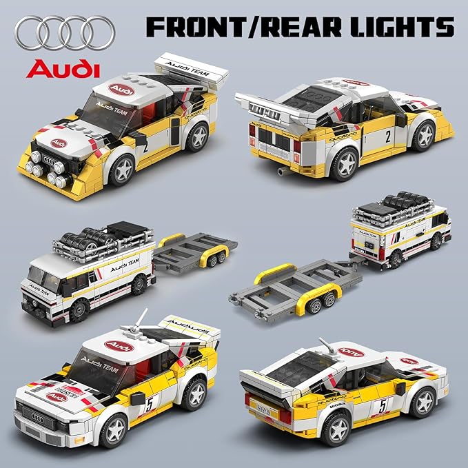 S1 Quattro Rally Team Building Set with 3 Building Cars1:24 Audi Official Licensed Race Car Toys Compatible with Technic Speed Champion Collectible Toy Gift for Adult and Boy Age 14+ (1425PCS)