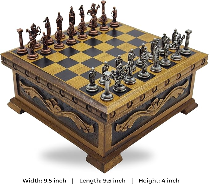 Wooden Chess Set with Storage – Handcrafted Chess Board and British Figure Metal Chess Pieces – Decorative Chess Game for Adults &amp Kids – Premium Gift for Family &amp Friends (Copper Chess Pieces