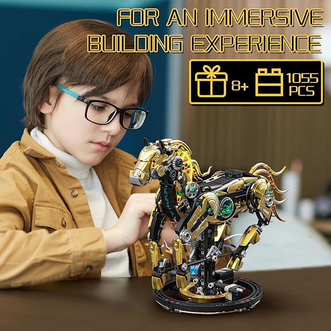 Mechanical Horse Building Sets Compatible with Lego Animals Animal Collection Toy Home or Office Decor for Adults STEM Building Gift for Teens Boys and Girls 8-14 (1055PCS)
