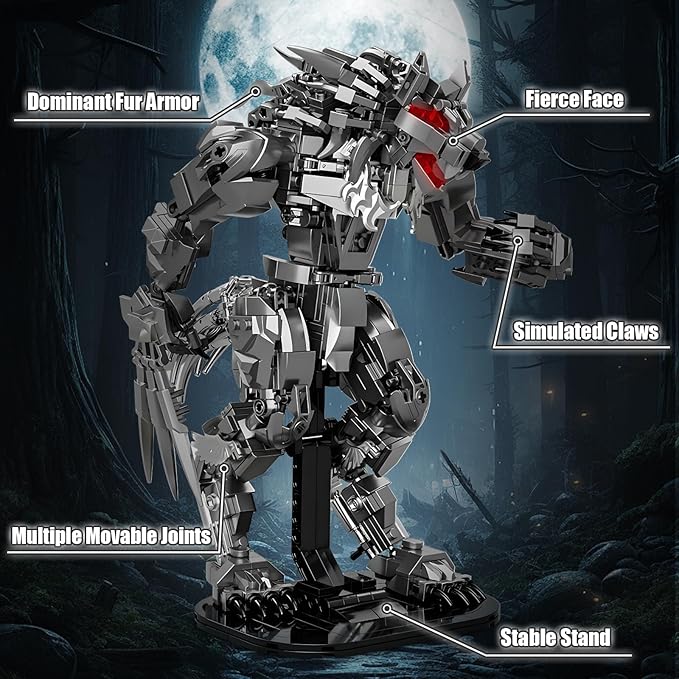 HIGH GODO Werewolf Mech Building Set for Adults Wolf by Night Monster Model Building Blocks Kit with Base for Home Display Creative Christmas Birthday Toys Gifts for Teens 14+ 813 Pieces