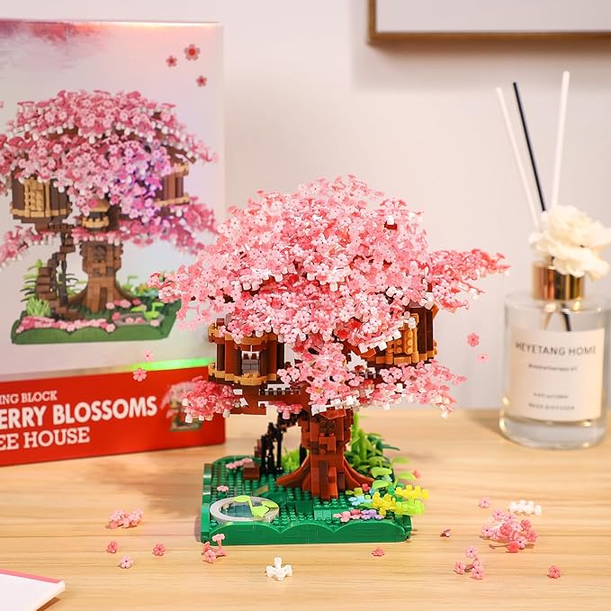 Cherry Blossom Bonsai Tree Mini Micro Building Set Japanese Sakura Tree House Model Sets for Adults Flowers House Mini Bricks Building Kit Creative Gift Toys for Teens 14 (2028PCS)