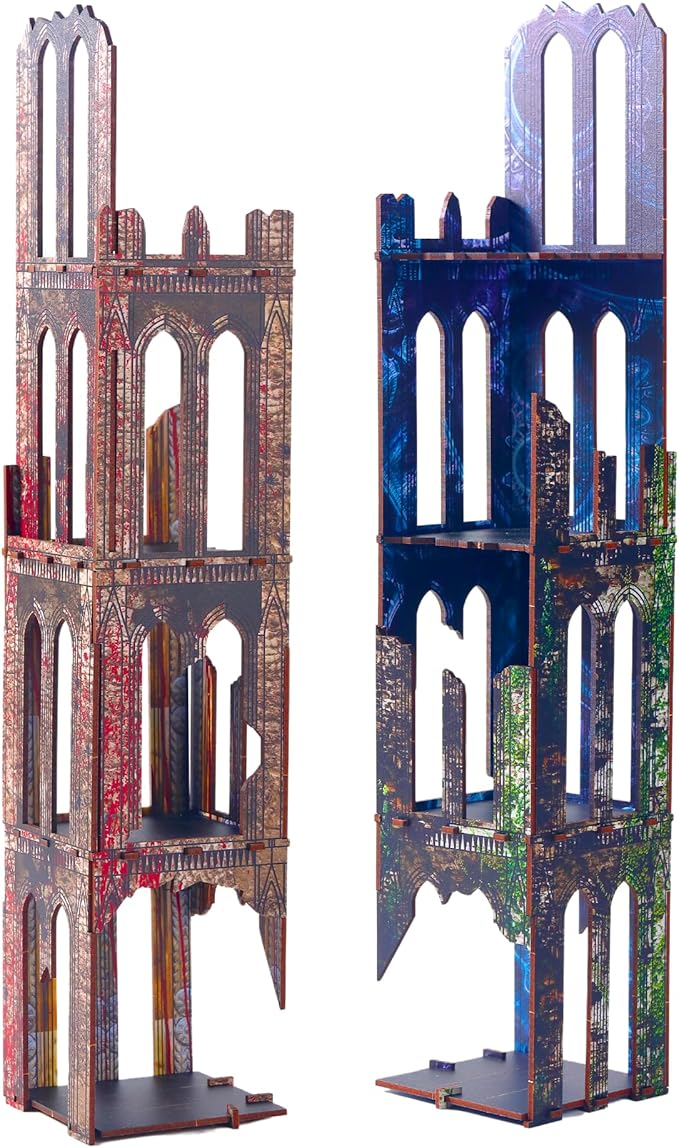 Gothic Sci-Fi Towers Ruin Terrain Set for WH40K D&ampD Pathfinder Painted Modular Building Tabletop Scenery for 28mm Kill Team Miniatures RPG Wargames Battlezone Creation Kit for Tactical Gamepla
